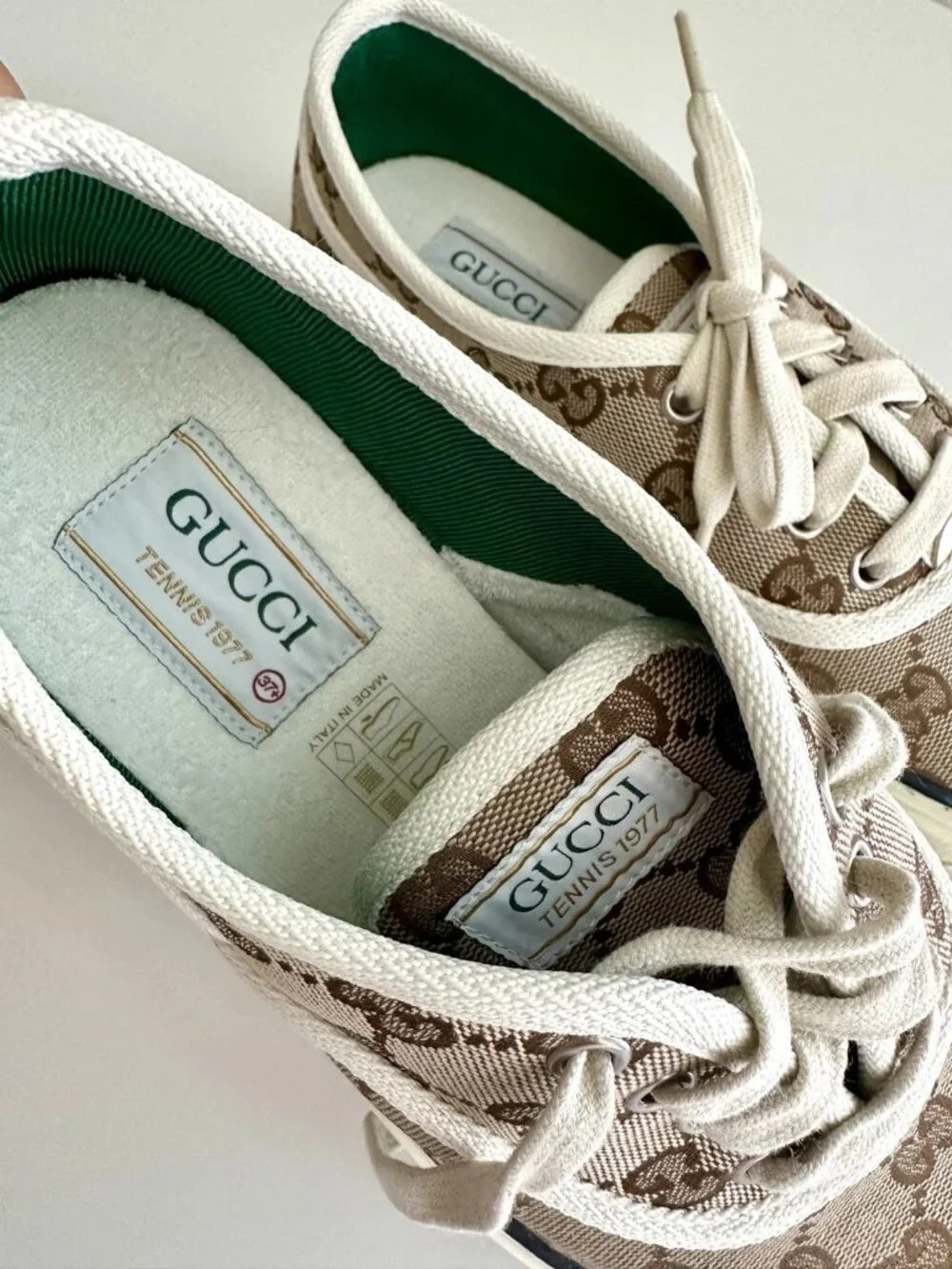Women's GUCCI GG Logo Brown Canvas Tennis 1977 Platform Sneakers Size 37 - Picture 10 of 12
